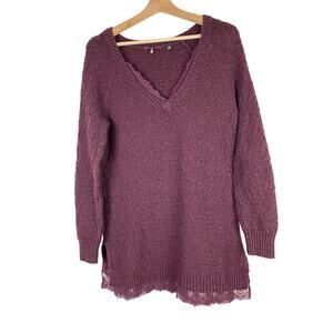 Anthropology Knitted & Knotted Women's M Burgundy Wine Tunic Sweater